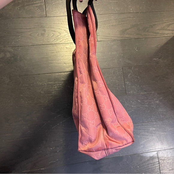 Authentic Gucci Pink/Brown GG Nylon Leather Princy Tote women handbag - Picture 10 of 11